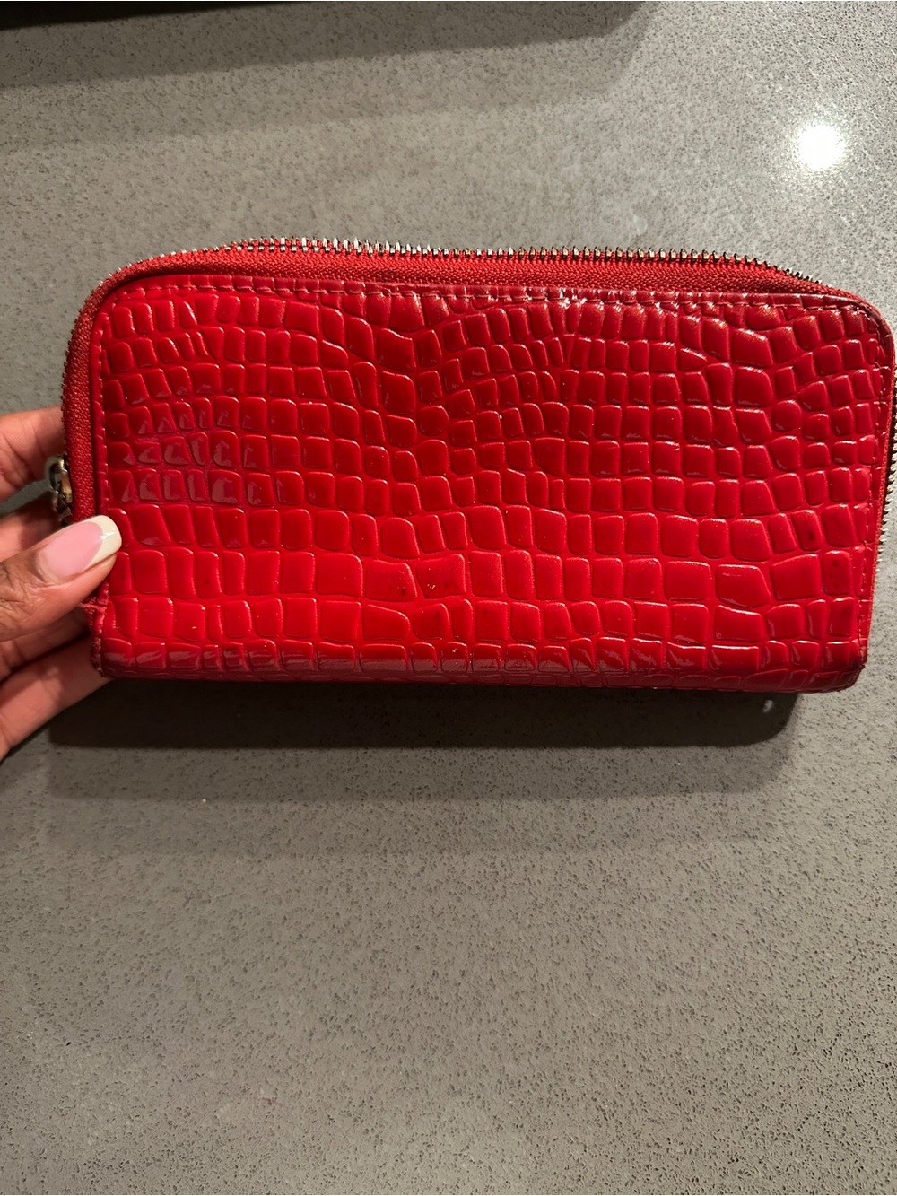 FAVLUX Red Croc-Embossed Zip Wallet